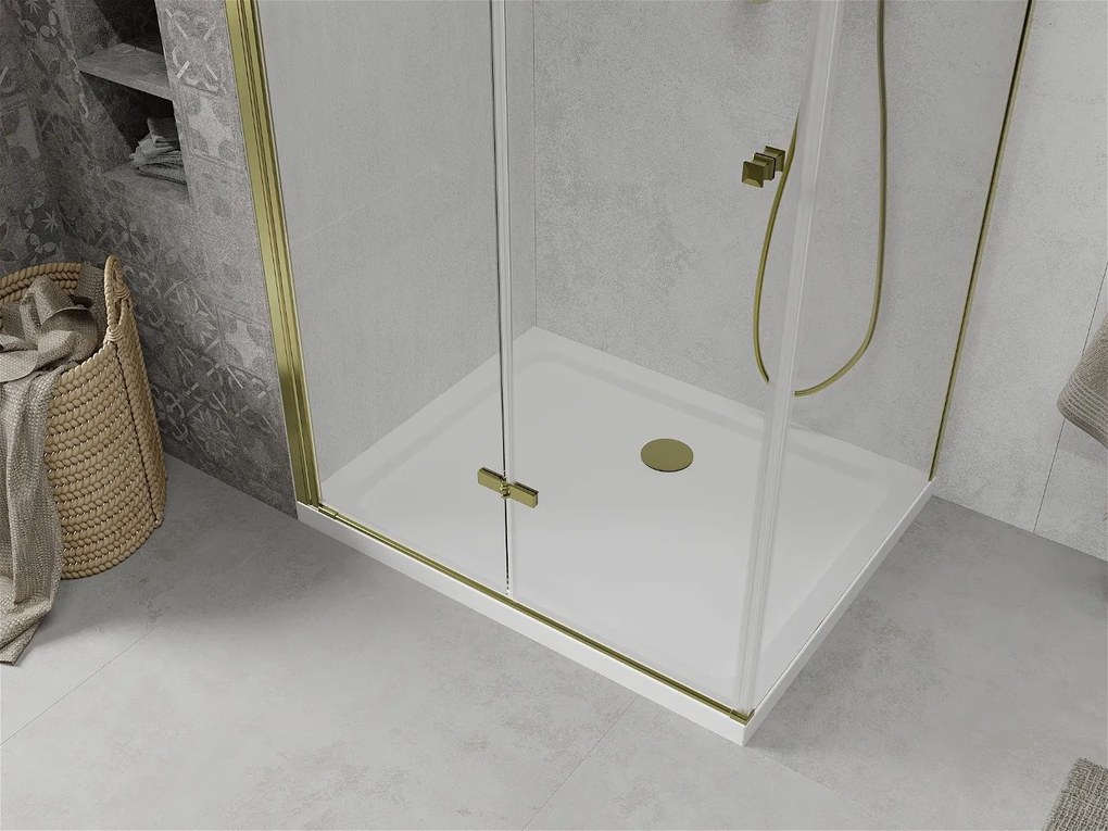 Mexen Lima sprchovací kút 90x70cm, 6mm sklo, zlatý profil - číre sklo + Slim sprchová vanička - 856-090-070-50-00-4010