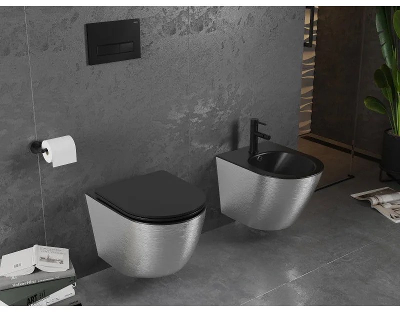 Mexen Lena, závesný bidet 480x370x325 mm, čierna matná - strieborný vzor, 35224873