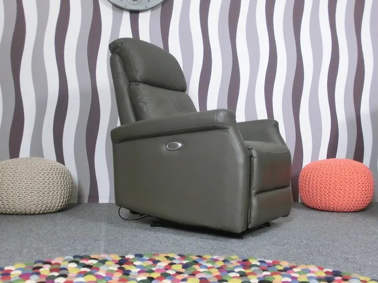 (2272) SOLEA kožené elektrické polohovacie kreslo sivé