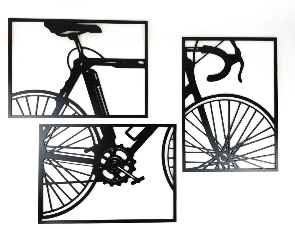 Veselá Stena Drevená nástenná trojdielna dekorácia Bicykel čierny