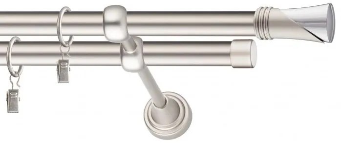 Dekorstudio Chrómová matná dvojradová garniža VEGA 19mm Dĺžka: 140cm, Typ uchytenia: Držiak dvojitý otvorený, Typ príslušenstva: Krúžky tiché so štipcami