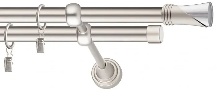 Dekorstudio Chrómová matná dvojradová garniža VEGA 19mm Dĺžka: 160cm, Typ uchytenia: Držiak dvojitý otvorený, Typ príslušenstva: Krúžky tiché so štipcami