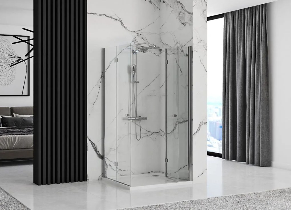 Rea Fold N2, sprchový kút so skladacími dverami 100(dvere) x 80(dvere), 6mm číre sklo, chrómový profil, KAB-00008