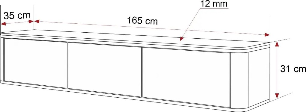 ZÁVESNÝ TV STOLÍK MODENA KAŠMÍR HLADKÝ LED 165 cm