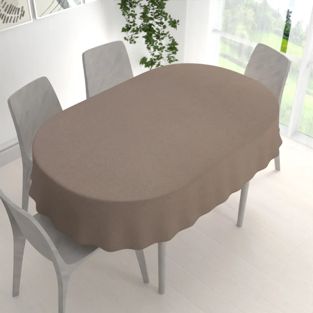 Biante Veľký dekoračný oválny obrus BKR-502 Svetlo hnedý režný 260x320 cm