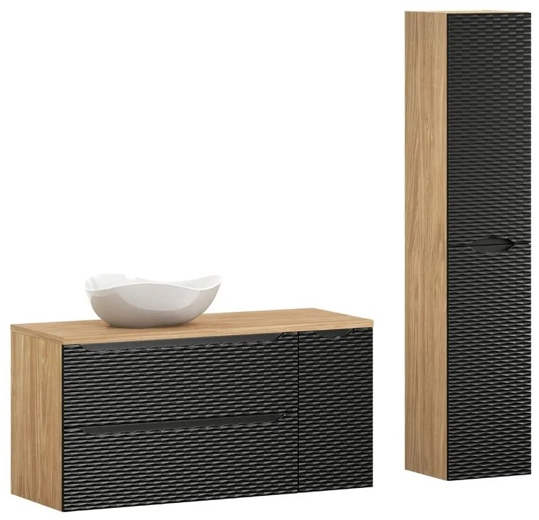 Kúpeľňová zostava Ocean s doskou, umývadlom a skrinkami 120 cm čierna/dub olejovaný