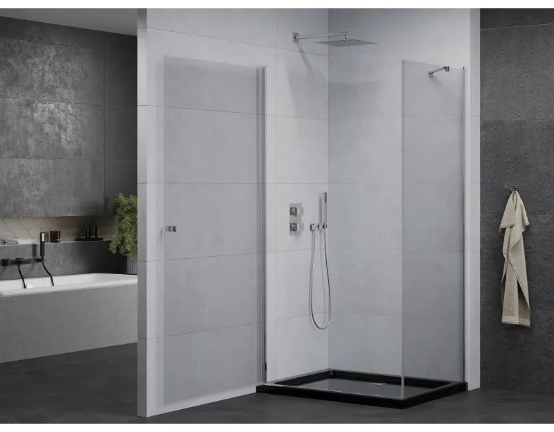 Mexen Pretoria, sprchovací kút 90 (dvere) x 120 (stena) cm, 6mm číre sklo, chrómový profil + čierna sprchová vanička, 852-090-120-01-00-4070