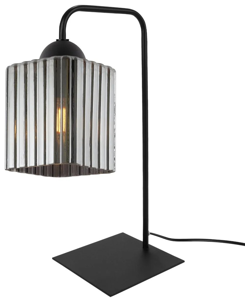 Stolná lampa Riffle Square, 1x grafitové sklenené tienidlo, b