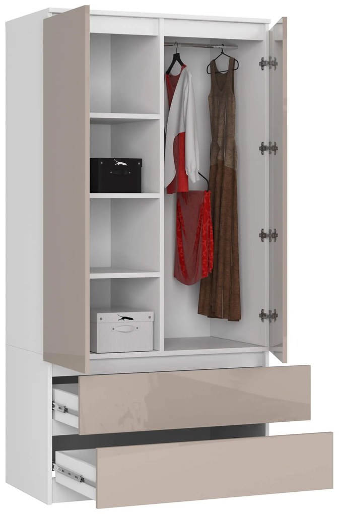 Šatníková skriňa Star 90 cm biela/cappuccino lesk