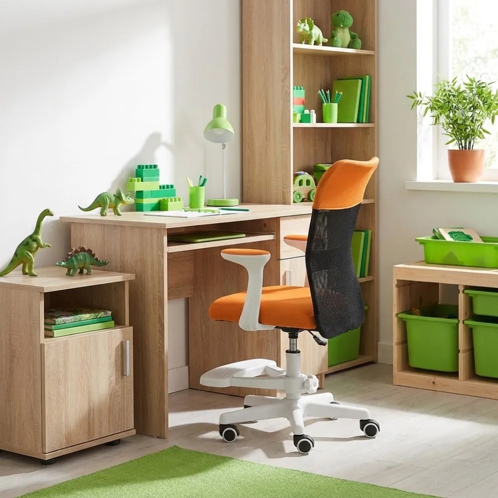 Detská stolička Neoseat MONKEY WHITE s podnožou — látka, biela / oranžová