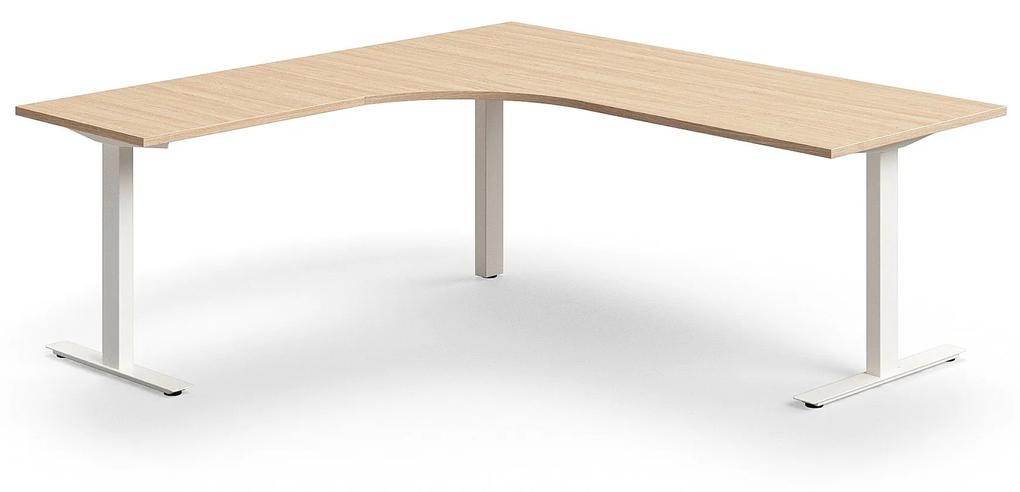 Kancelársky stôl QBUS, rohový, 2000x2000 mm, T-rám, biely rám, dub