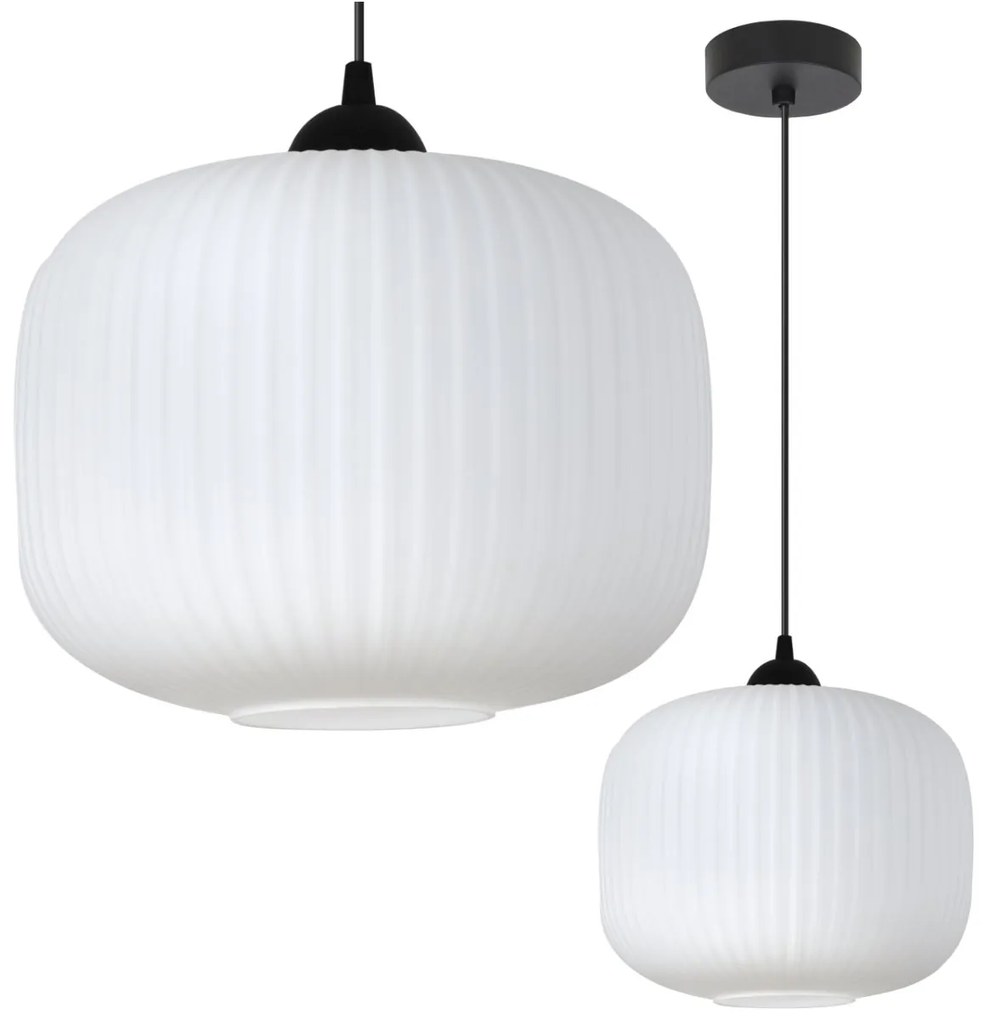 Závesné svietidlo Riffle 3, 1x biele sklenené tienidlo, b