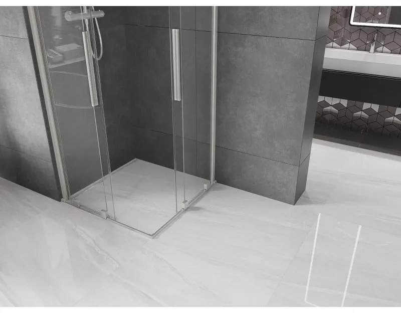 Mexen Velar Duo, sprchový kút s posuvnými dverami 90 x 90 cm, 8mm číre sklo, brúsená oceľ, 871-090-090-02-97
