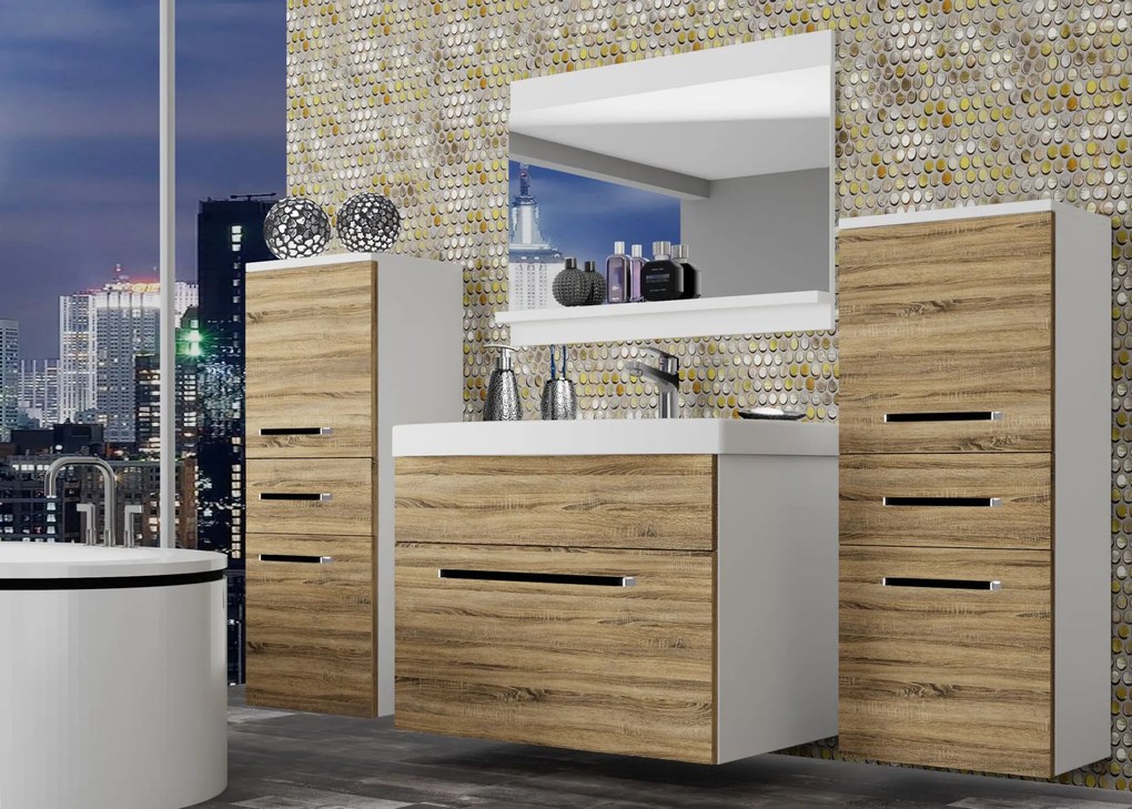 Kúpeľňový nábytok Belini dub sonoma + umývadlo + zrkadlo ROD M 4/0/W/DS/0/ZW