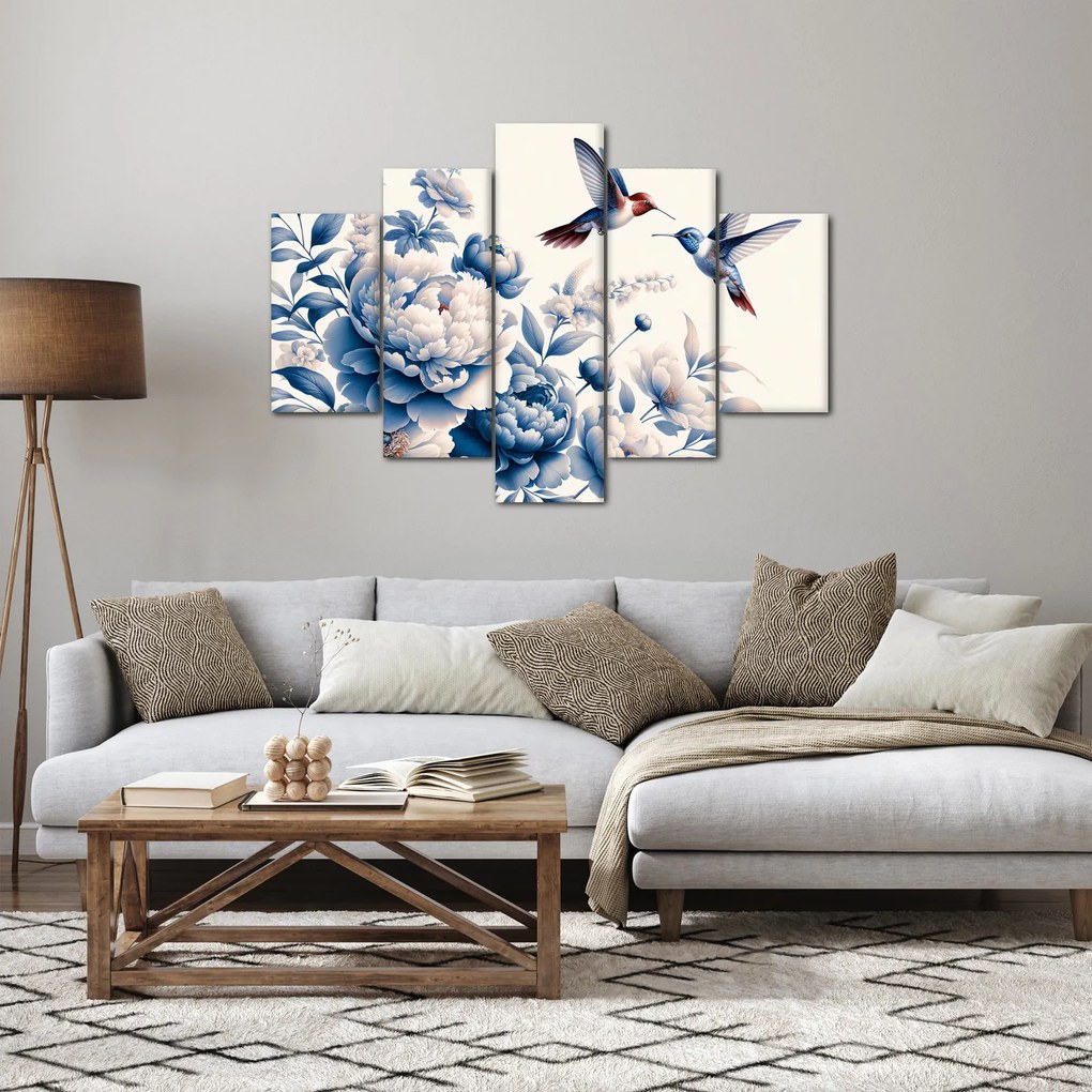 Obraz - Kolibríky nad kvetinou (150x105 cm)