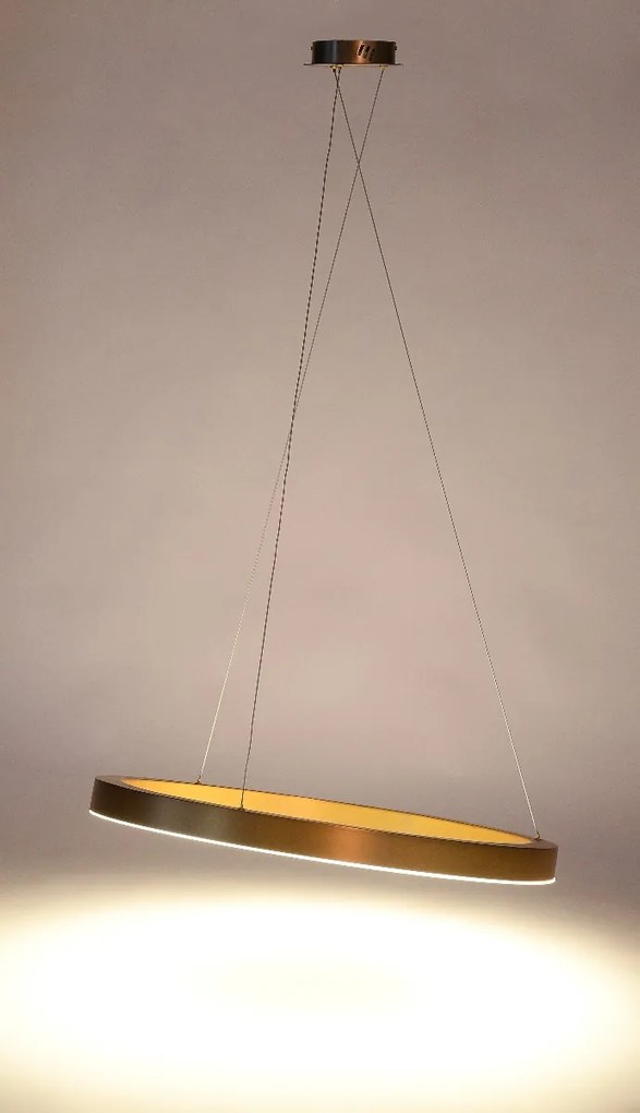 ZÁVĚSNÁ LAMPA KRUH LED XL PRŮMĚR 80CM OCEL MOSAZ AKRYL