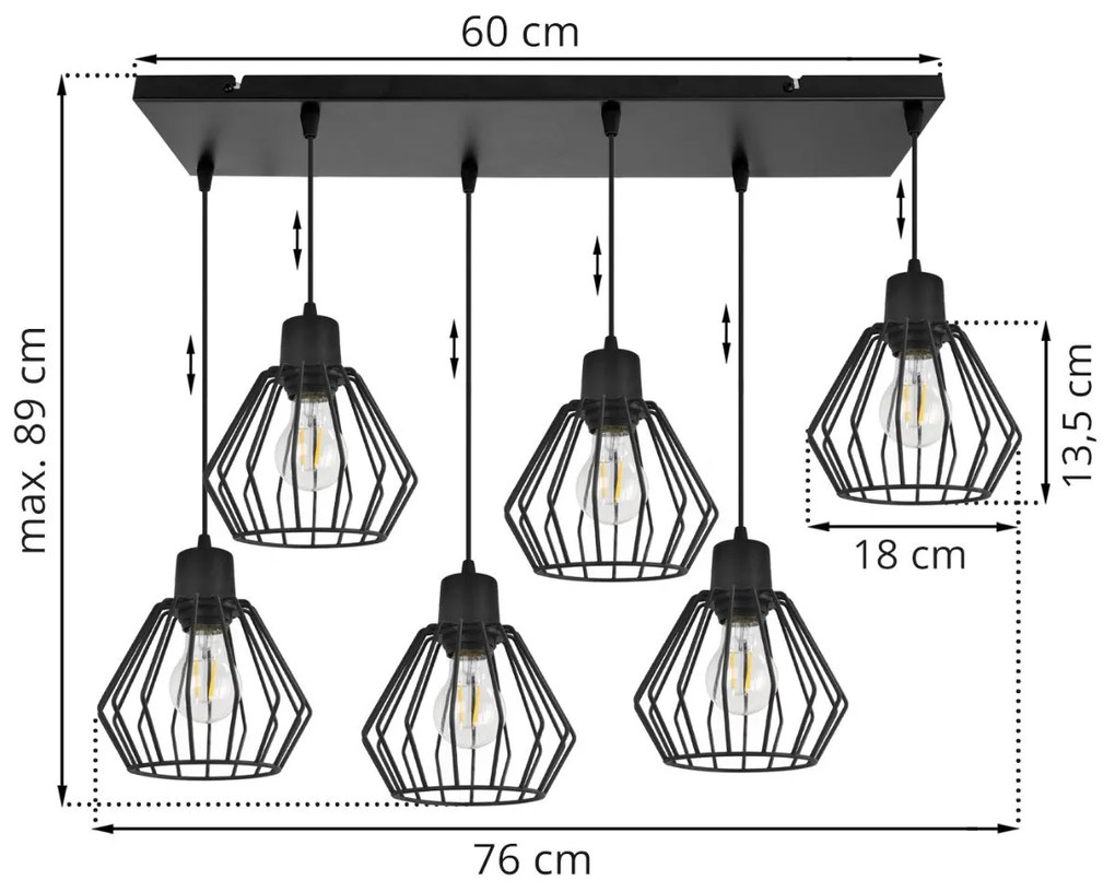 Závesné svietidlo NUVOLA 2, 6x čierne drôtené tienidlo