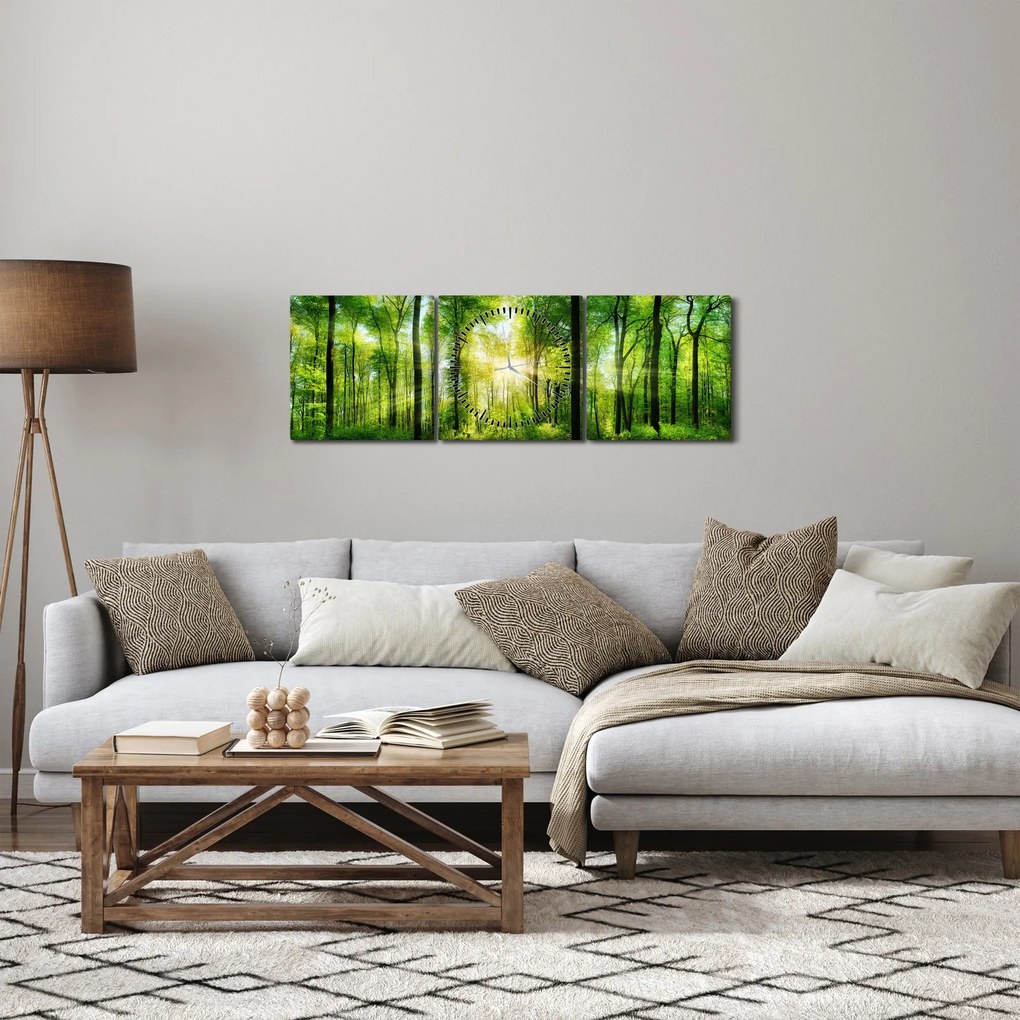 Obraz - Svitanie v lese (s hodinami) (90x30 cm)