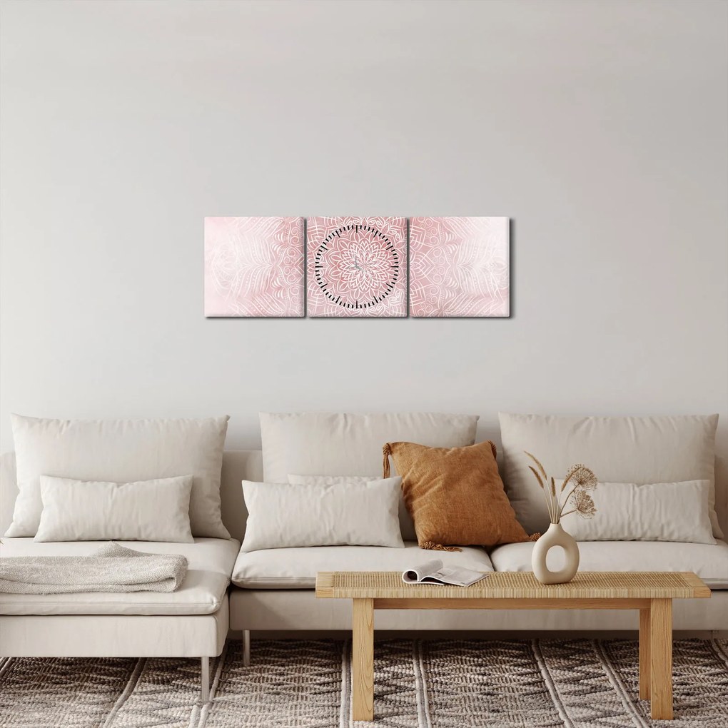 Obraz - Ružová mandala (s hodinami) (90x30 cm)