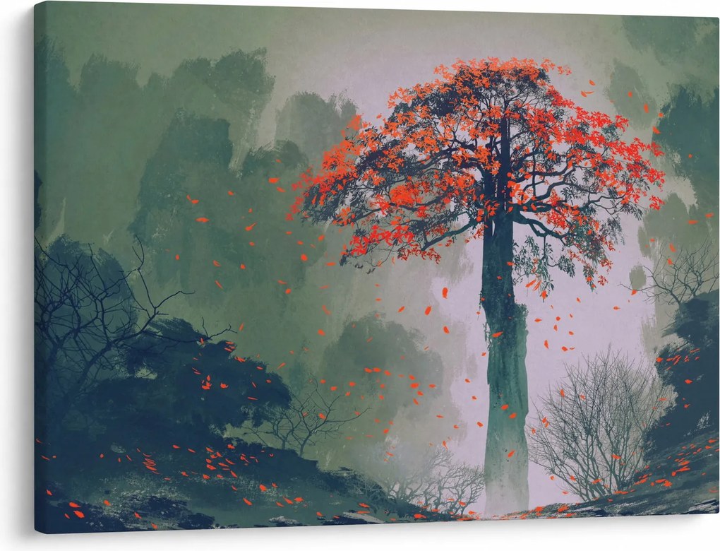 Obraz osamoteného červeného stromu (70x50 cm)