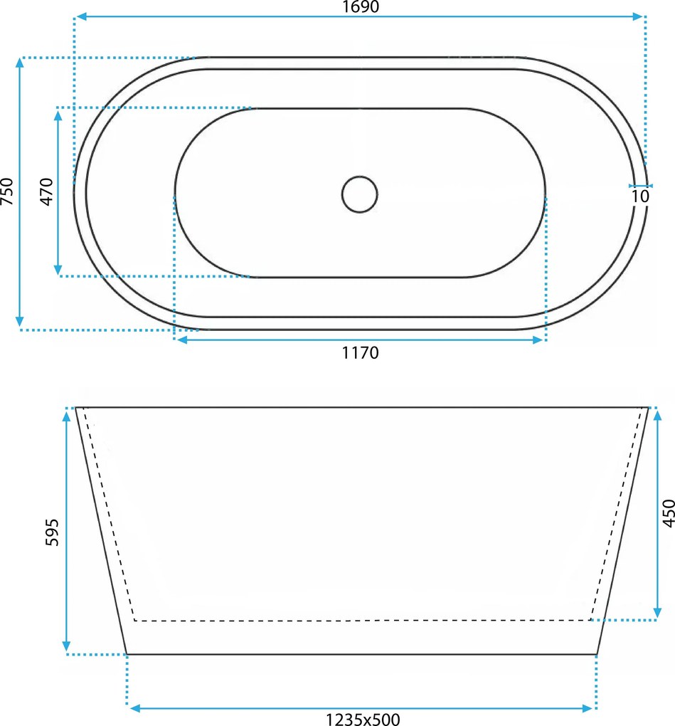 Rea Roma, voľne stojaca vaňa 170x75 cm, biela, čierny click-clack, KPL-W6128