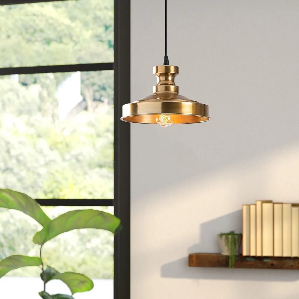 Závesné svietidlo v zlatej farbe s kovovým tienidlom ø 22 cm Berceste – Opviq lights