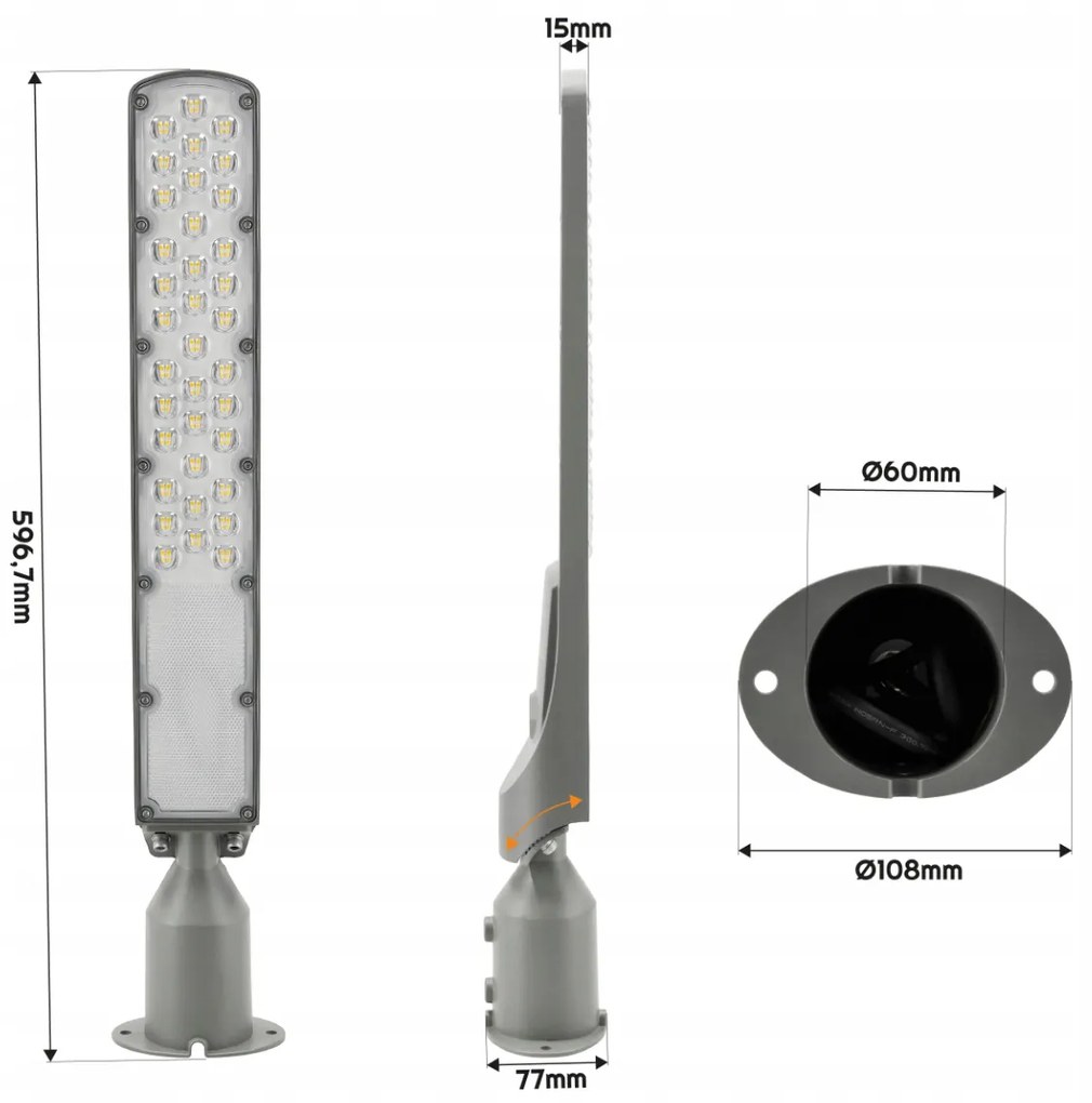 Germina LED pouličná lampa / lampáš HERMETIC 100W sivá 10000lm 5000K