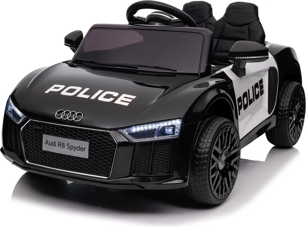 Ramiz Audi R8 Polícia na batérie pre deti + diaľkové ovládanie + EVA + pomalý štart + MP3 LED