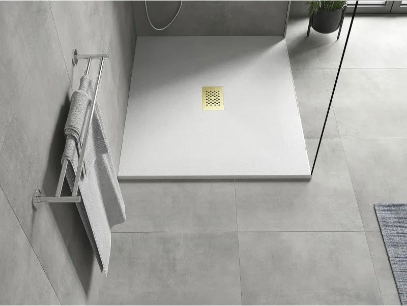 Mexen Hugo, obdĺžniková sprchová vanička SMC 120 x 100 cm, biela, zlatá krytka, 42101012-G