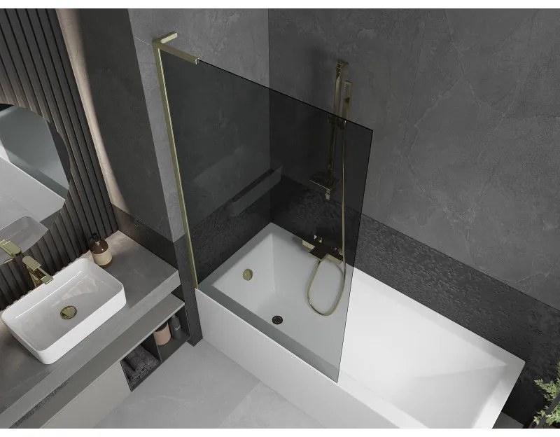 Mexen Next L, 1-krídlová vaňová zástena 100 x 150 cm, 6mm šedé sklo, zlatý matný profil, 895-100-000-03-40-55