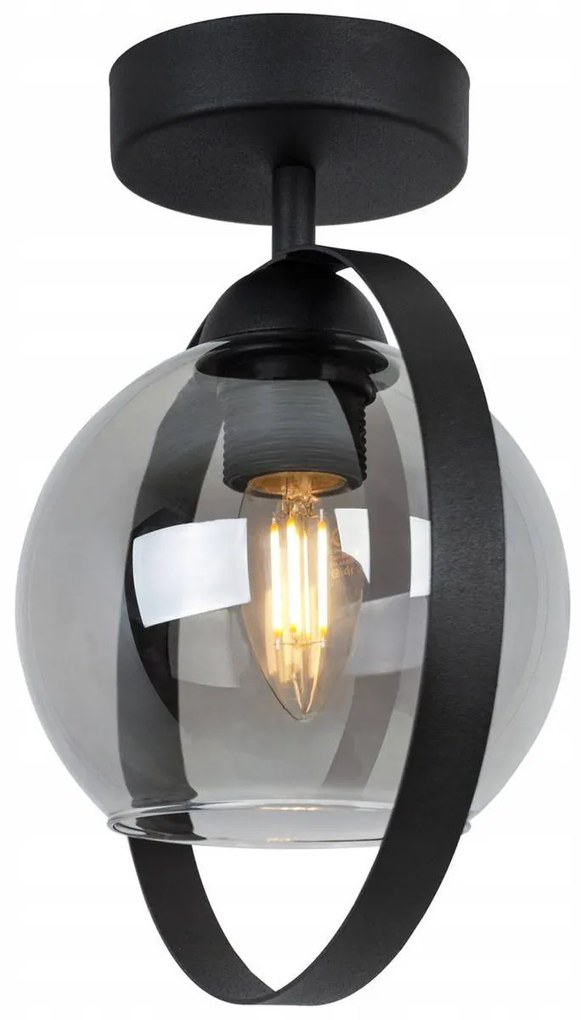 Stropné svietidlo Haga Ring, 1x grafitové sklenené tienidlo