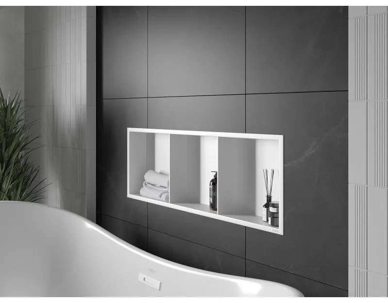 Mexen X-Wall-R, polička na zapustenie na obklad s golierom 90 x 30 cm, biela, 1920903010S