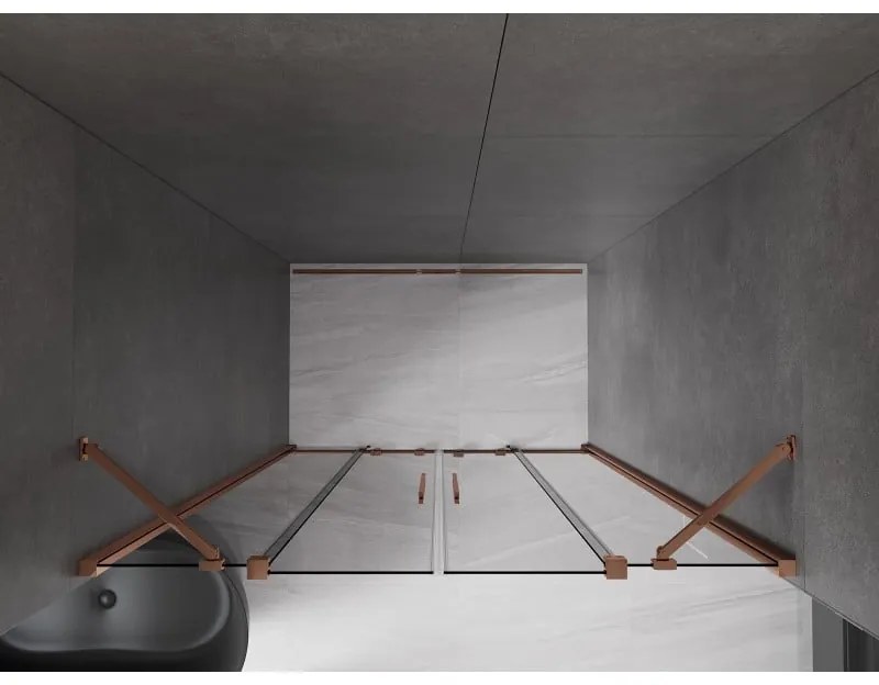 Mexen Velar Duo, posuvné sprchové dvere do otvoru 150 cm, 8mm šedé sklo, ružové zlato, 871-150-000-42-60