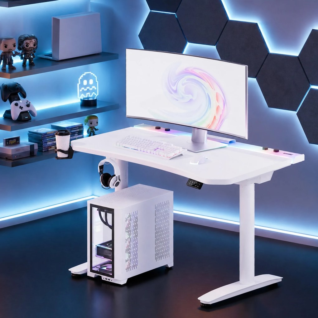 Elektrický herný stôl RGB s držiakmi, biely, 160 cm: Diablo X-Forge 1600