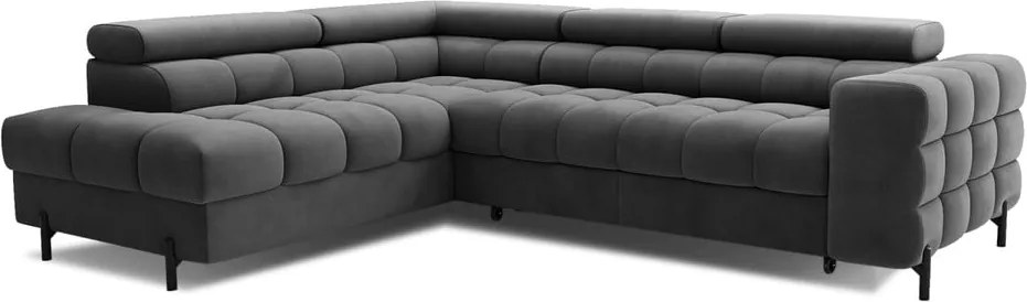 Tmavosivá zamatová rozkladacia/s úložným priestorom rohová pohovka (ľavý roh/do L) Ferucce – ELTAP