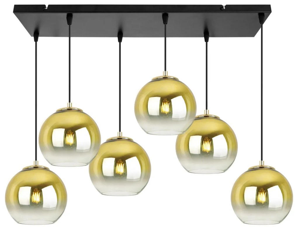 Závesné svietidlo Bergen Gold, 6x zlaté/transparentné sklenené tienidlo (fi 15cm)