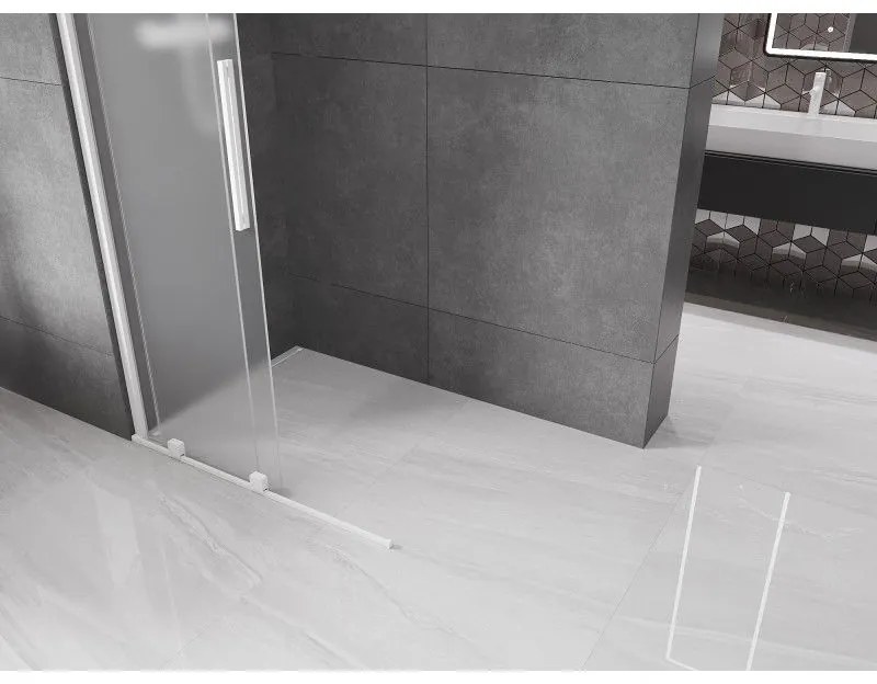 Mexen Velar, sprchová zástena s posuvnými dverami Walk-in 85 x 200 cm, 8mm sklo námraza, biela matná, 871-085-000-33-20