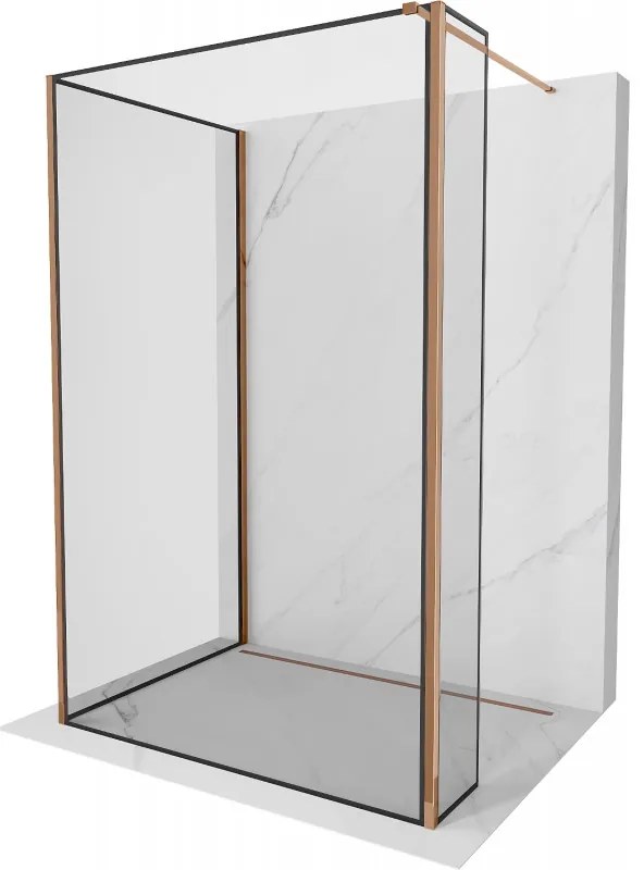 Mexen Kioto sprchová stena Walk-in 110 x 90 x 40 cm, čierny vzor, ružové zlato - 800-110-090-221-60-70-040
