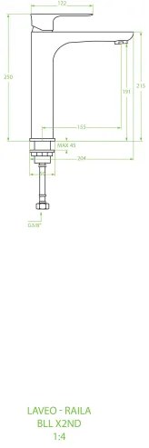 Laveo Raila, vysoká umývadlová batéria stojanková h-250, chrómová, LAV-BLL_02ND