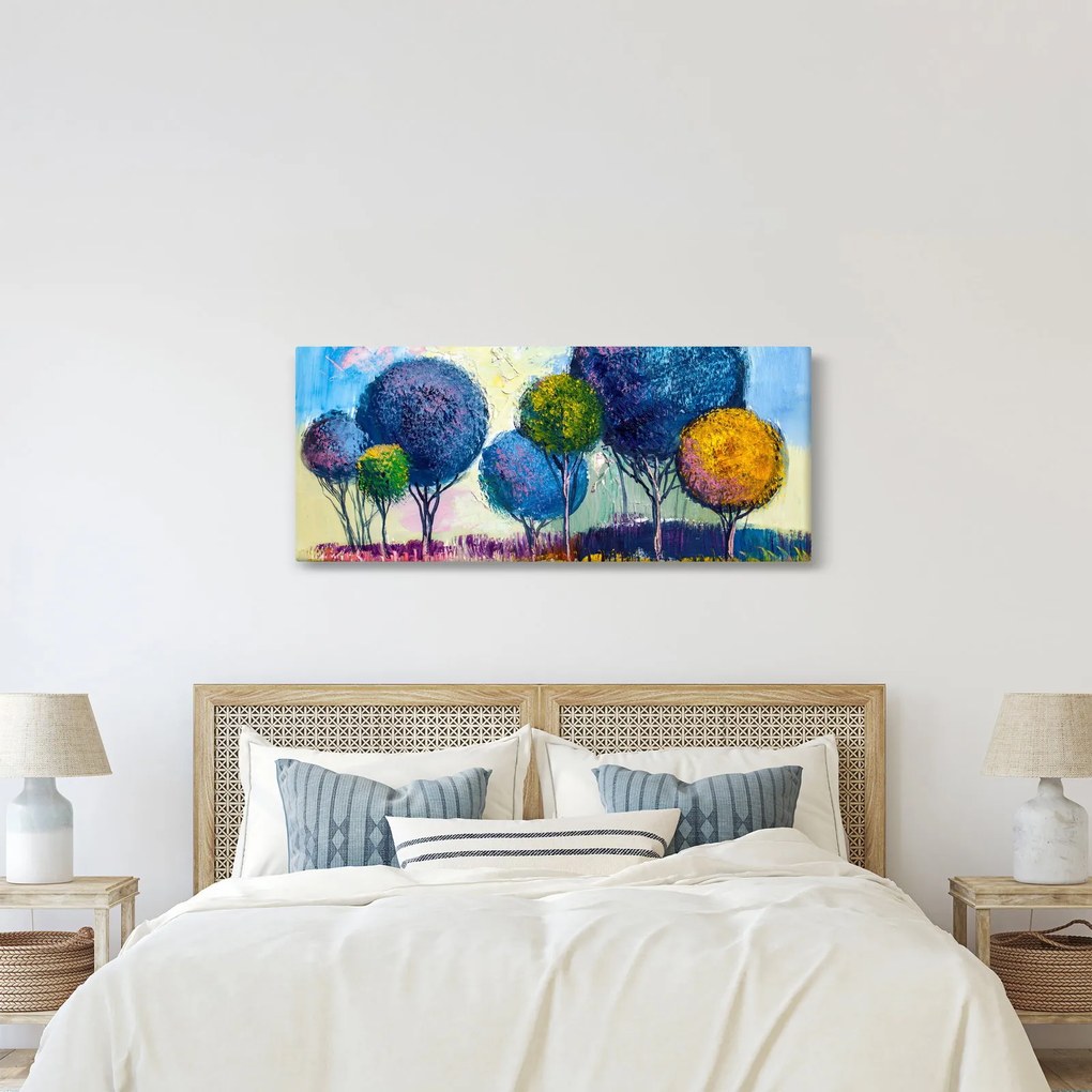 Obraz kopulovitých stromov, olejomaľba (120x50 cm)