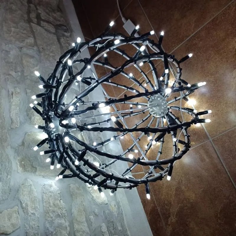 DECOLED Svetelná guľa LED, ľadovo biela, priemer 40 cm, čierny kábel