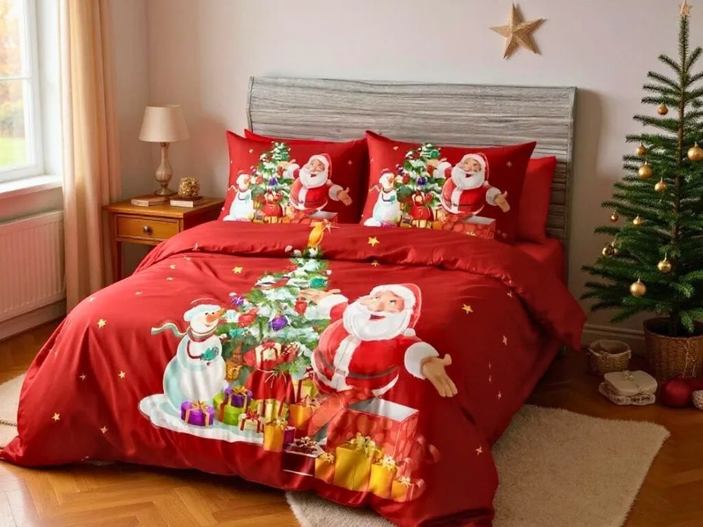 3D Bavlnené obliečky SANTA AND GIFTS červené, 100% bavlna Rozmer obliečky: 70 x 90 cm | 140 x 200 cm