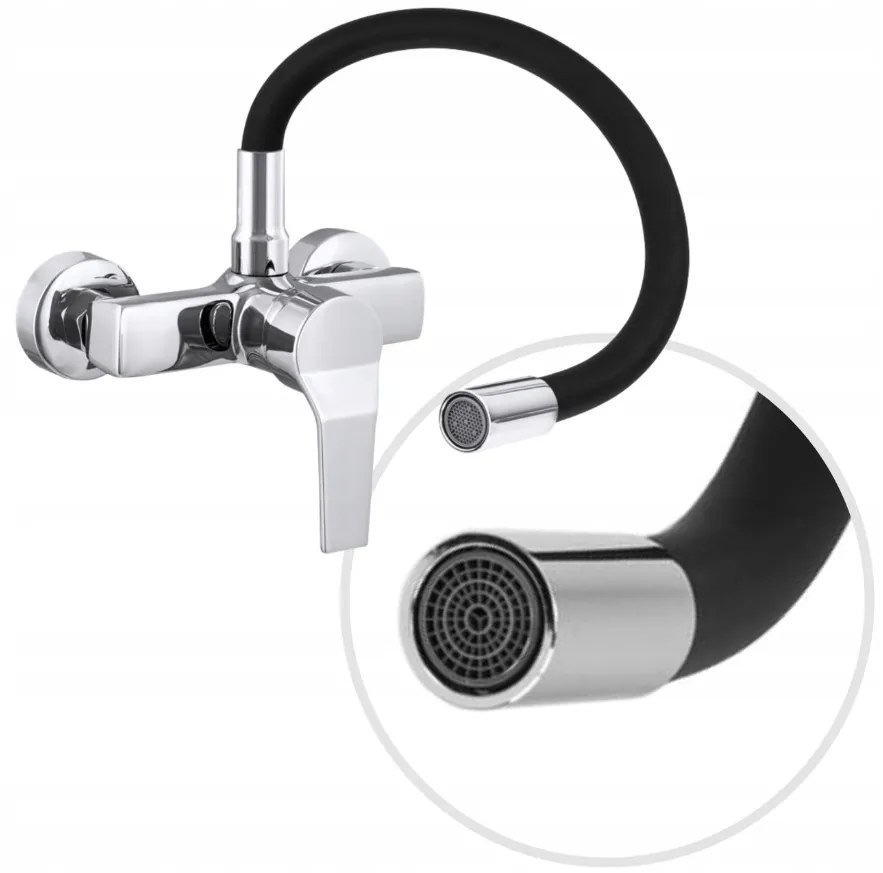 Gamma Flex, nástenná drezová batéria s elastickým ramenom, čierna-chrómová, GMA-BFXS-BK