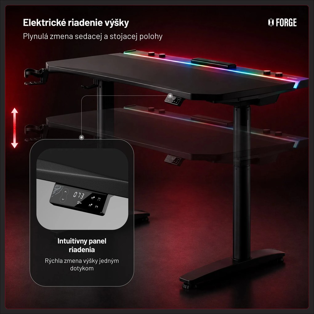 Elektrický herný stôl RGB s držiakmi, čierny, 140 cm: Diablo X-Forge 1400