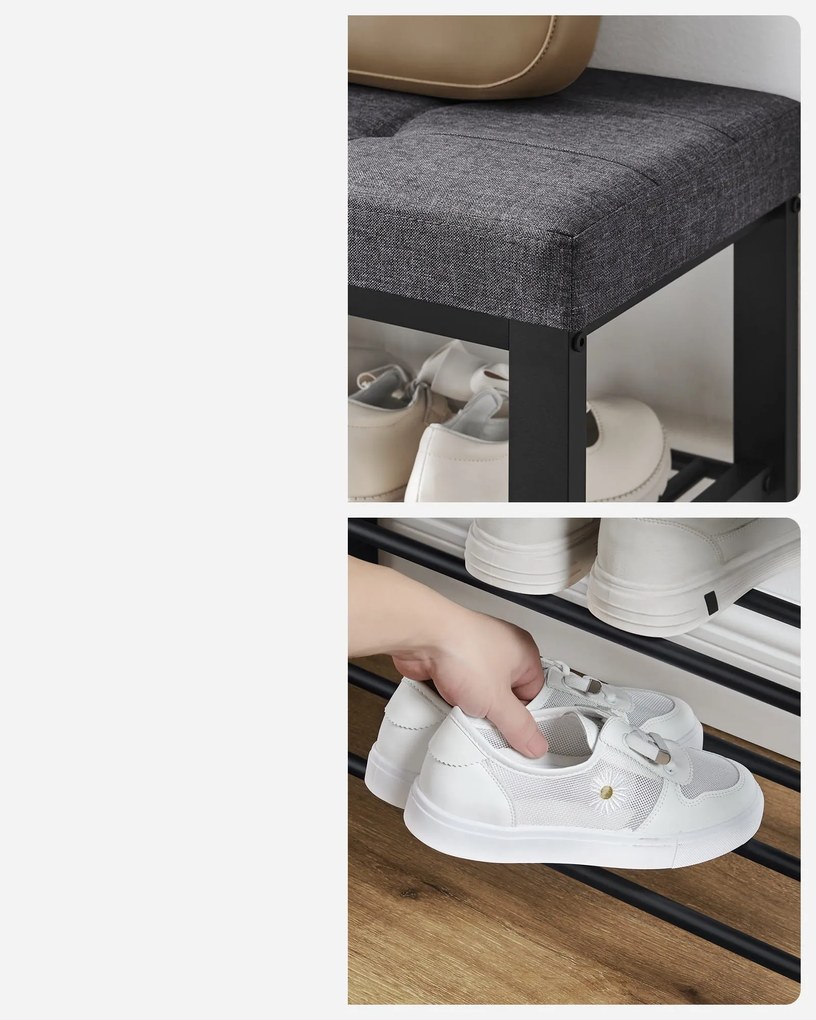 Botník s lavicou so sivým sedákom MOBRIX 81x49 cm, čierny