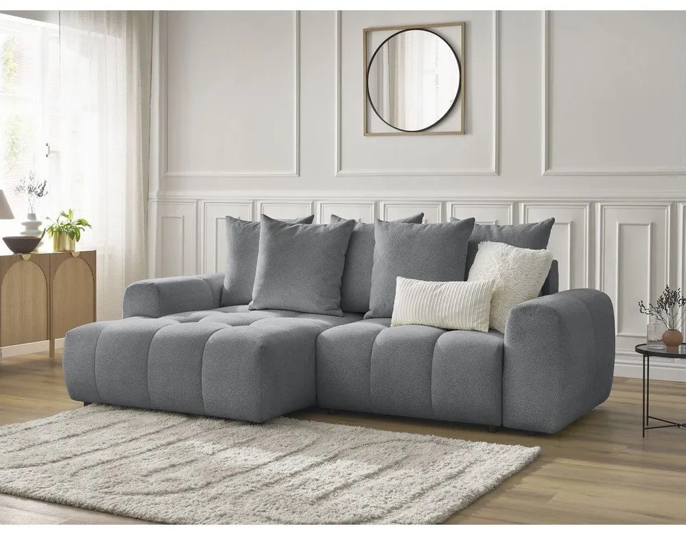 Sivá ženilková rozkladacia/s úložným priestorom rohová pohovka (ľavý roh/s leňoškou) Roxelane – Bobochic Paris