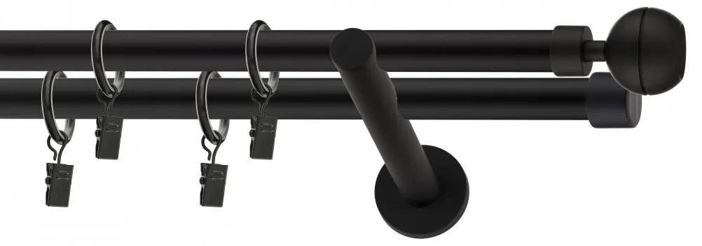 Dekorstudio Garniža dvojradová guľa OPTIC čierna-matná 19mm Dĺžka: 120cm, Typ príslušenstva: Krúžky tiché so štipcami