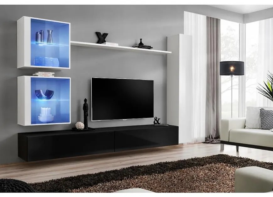 Obývacia stena Switch XVIII Sklo +LED Biely/čierna