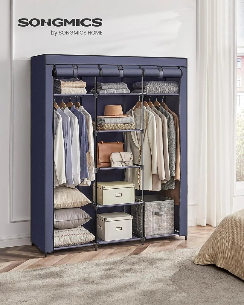 Textilná šatníková skriňa 150 cm tmavomodrá