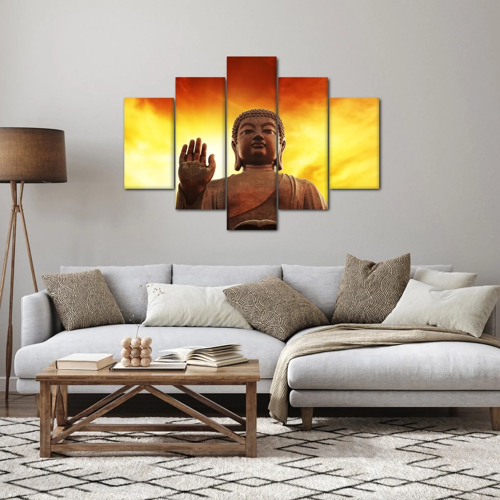Obraz - Budha s červenožltým pozadím (150x105 cm)